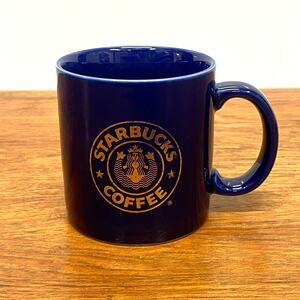 Vintage Cobalt Blue Retired Starbucks Gold Mermaid Logo 10 oz Coffee Mug Japan